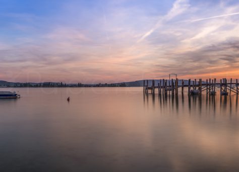 Abendröte am Allensbacher Anlegesteg, Untersee-Bodensee